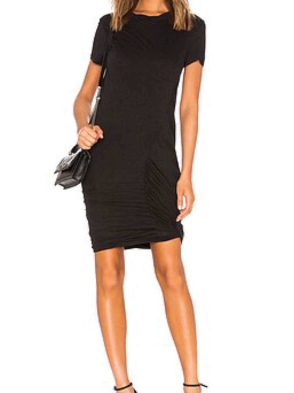 Theory Black Short-Sleeve Ruched Mini Dress